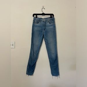 7 For All Mankind The High Waist Skinny Light Wash Jeans with frayed hem size 28